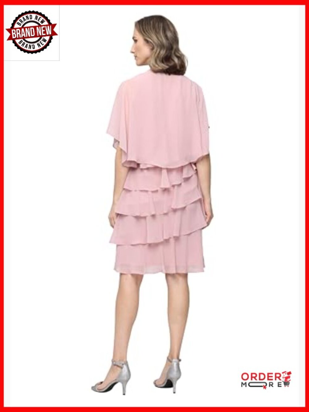 Chiffon Tiered Jacket Dress with Beaded Neckline Wedding Guest - Picture 2 of 7